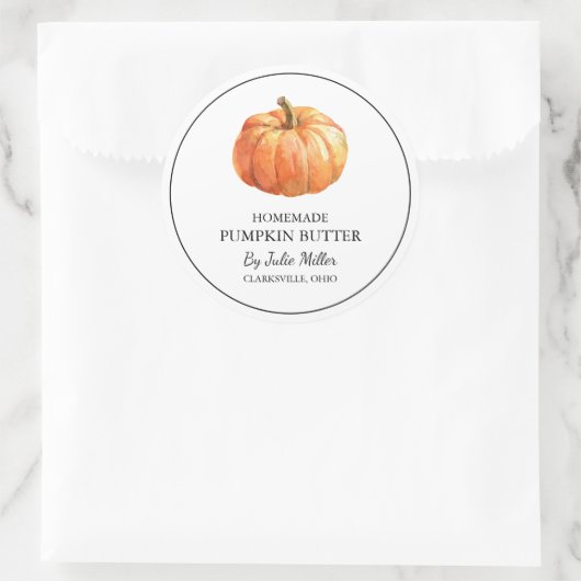 Eenvoudig zelfgemaakt pompoenboterlabel ronde sticker (Tas)