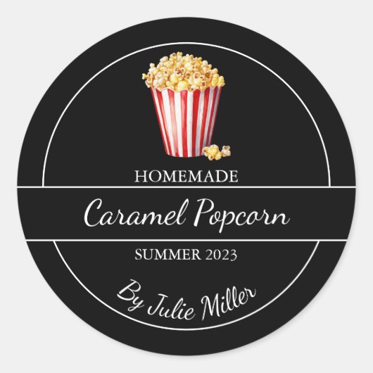 Eenvoudig zelfgemaakt popcornlabel | Zwart Ronde Sticker (Voorkant)