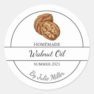 Eenvoudig zelfgemaakt walnotenolielabel ronde sticker