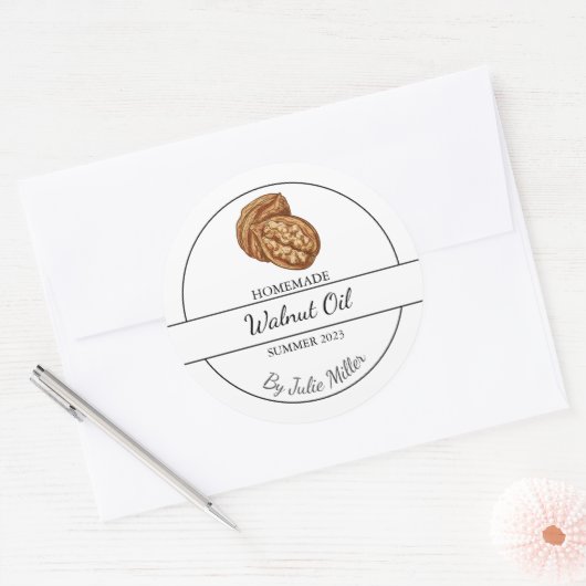 Eenvoudig zelfgemaakt walnotenolielabel ronde sticker (Envelop)