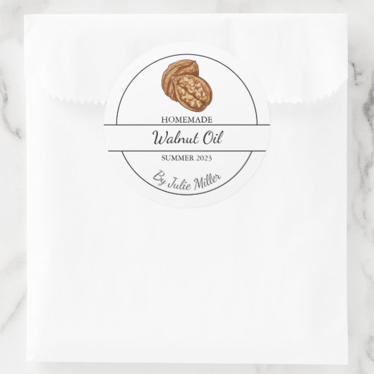 Eenvoudig zelfgemaakt walnotenolielabel ronde sticker (Tas)