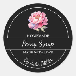 Eenvoudig zelfgemaakte pioenroos siroop label