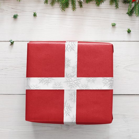 Eenvoudig Zilver Elegant Winter Sneeuwvlok Patroon Satijnen Lint