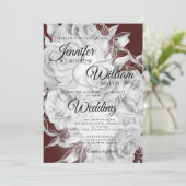 Eenvoudig zilver en Bourgogne Elegant Floral Weddi Kaart (Staand voorkant)