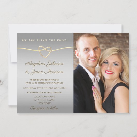Eenvoudig Zilver en Gold Photo Wedding Kaart (Voorkant)
