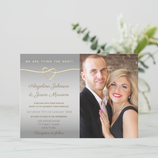 Eenvoudig Zilver en Gold Photo Wedding Kaart (Staand voorkant)
