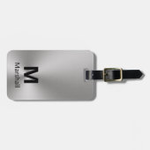 Eenvoudig Zilver en Zwart Monogram Naam Telefoonnu Bagagelabel (Voorkant horizontaal)
