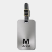 Eenvoudig Zilver en Zwart Monogram Naam Telefoonnu Bagagelabel (Voorkant verticaal)