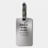 Eenvoudig Zilver en Zwart Monogram Naam Telefoonnu Bagagelabel (Achterkant verticaal)
