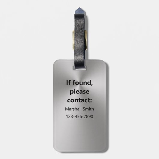 Eenvoudig Zilver en Zwart Monogram Naam Telefoonnu Bagagelabel (Achterkant verticaal)