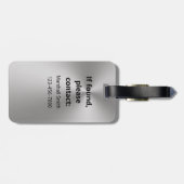 Eenvoudig Zilver en Zwart Monogram Naam Telefoonnu Bagagelabel (Achterkant horizontaal)