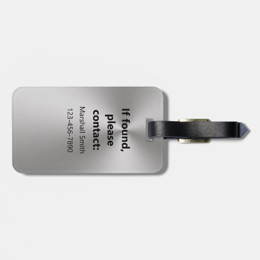 Eenvoudig Zilver en Zwart Monogram Naam Telefoonnu Bagagelabel (Achterkant horizontaal)