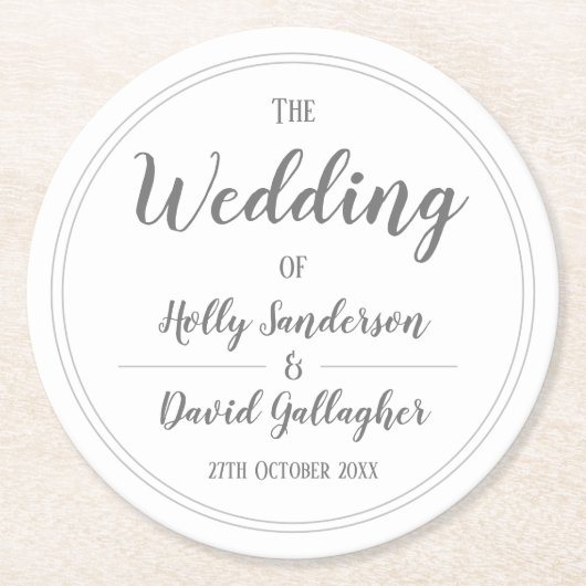 Eenvoudig Zilver Grijs & Wit Design Ronde Kartonnen Onderzetter (Voorkant)