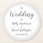 Eenvoudig zilver grijs & wit ontwerp ronde kartonnen onderzetter (Voorkant)