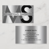 Eenvoudig zilver op zilveren monogram en naam Bord Visitekaartje (Voorkant / Achterkant)