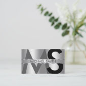 Eenvoudig zilver op zilveren monogram en naam Bord Visitekaartje (Staand voorkant)