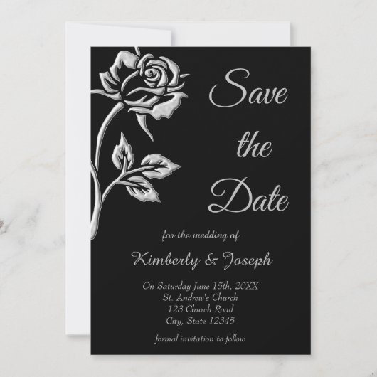 Eenvoudig zilver Roos Save The Date (Voorkant)