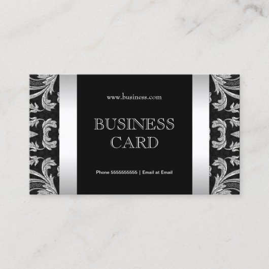 Eenvoudig Zilver Zwart Bloemstuk Damask 2 Visitekaartje (Voorkant)