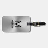 Eenvoudig zilveren en zwarte monogram & naam Sjabl Bagagelabel (Voorkant horizontaal)