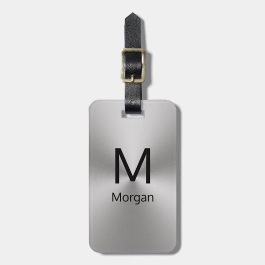 Eenvoudig zilveren en zwarte monogram & naam Sjabl Bagagelabel (Voorkant verticaal)