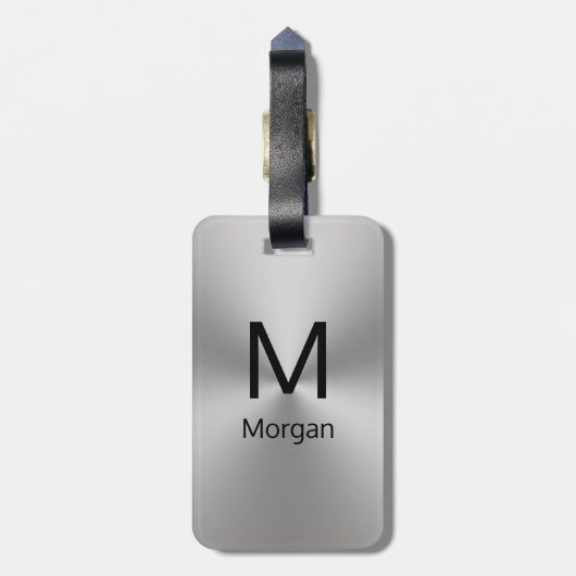 Eenvoudig zilveren en zwarte monogram & naam Sjabl Bagagelabel (Achterkant verticaal)