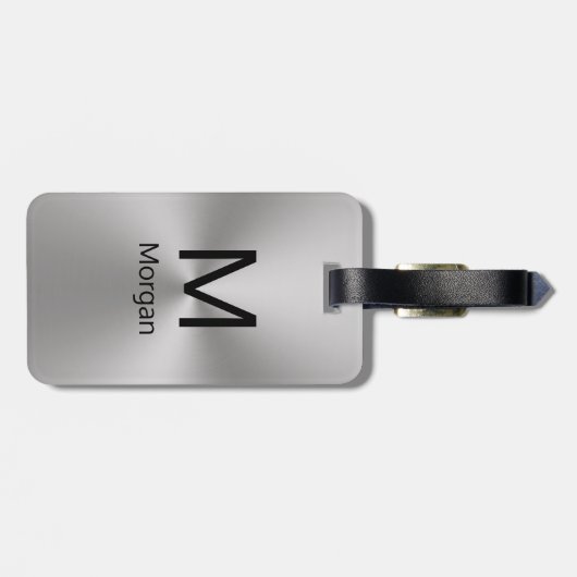 Eenvoudig zilveren en zwarte monogram & naam Sjabl Bagagelabel (Achterkant horizontaal)