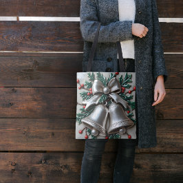 Eenvoudig Zilveren Kerstklokken Boodschappentas Tote Bag