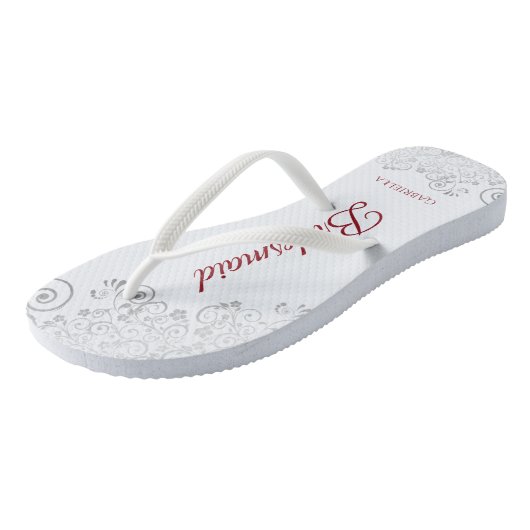 Eenvoudig Zilveren Lace en Rood Manuscript Bridesm Teenslippers (Schuin)
