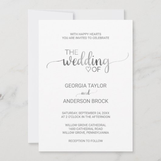 Eenvoudig zilveren oliescalligrafie-huwelijk kaart (Voorkant)