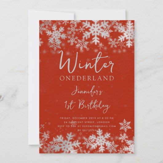 Eenvoudig Zilveren Rode Winter ONEDERLAND 1e Verja Kaart (Voorkant)