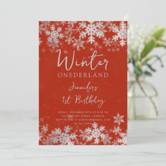 Eenvoudig Zilveren Rode Winter ONEDERLAND 1e Verja Kaart (Staand voorkant)