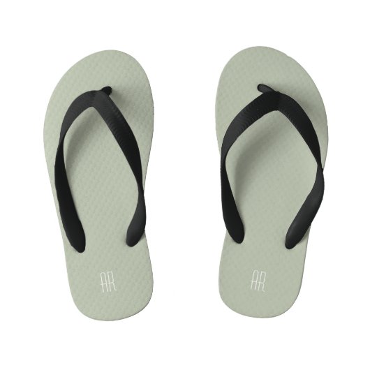 Eenvoudig zilveren salie monogram kinder teenslippers (Voetbed)
