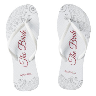 Eenvoudig zilveren teken en rood script de bride W Teenslippers