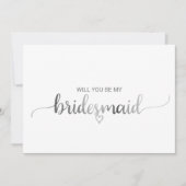 Eenvoudig, zilverkleurig, kalligrafie, Bridesmaid- Kaart (Voorkant)