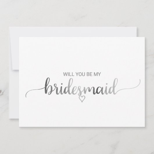 Eenvoudig, zilverkleurig, kalligrafie, Bridesmaid- Kaart (Voorkant)