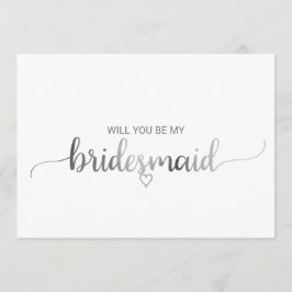 Eenvoudig, zilverkleurig, kalligrafie, Bridesmaid- Kaart
