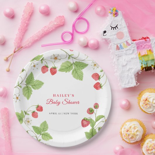 Eenvoudig zoet groen aardbei Baby shower Papieren Bordje (Feest)