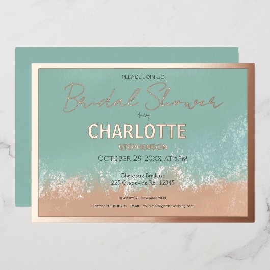 Eenvoudig zomersstrand Weddengoud Folie Uitnodiging (Voorkant / Achterkant)