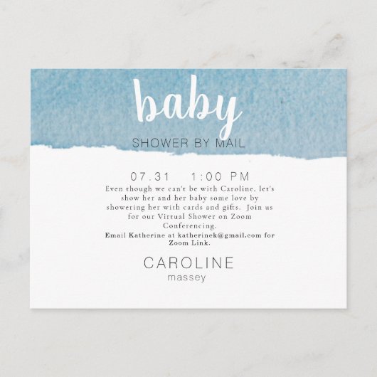 Eenvoudig zoomen Virtual Blue Swash Oh Baby shower Aankondigingskaart (Voorkant)