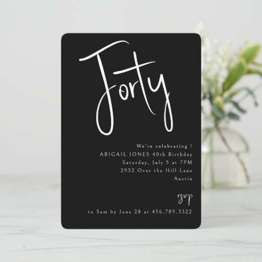 Eenvoudig zwart 40e verjaardagsfeestje kaart (Staand voorkant)