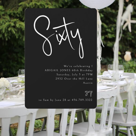 Eenvoudig zwart 60e verjaardagsfeestje kaart