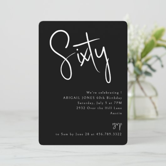 Eenvoudig zwart 60e verjaardagsfeestje kaart (Staand voorkant)