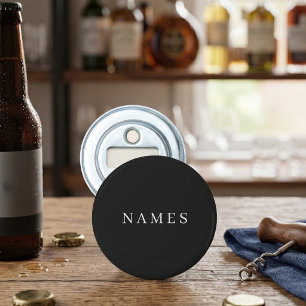 Eenvoudig zwart aangepast, voeg uw naam toe, elega button flesopener