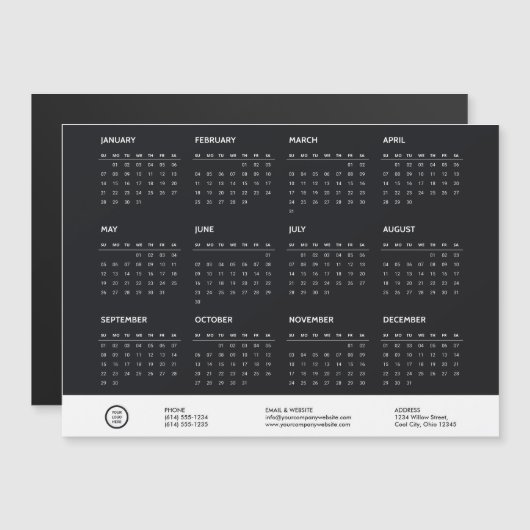 Eenvoudig Zwart Aangepaste Logo Mini 2024 Kalender (Voorkant / Achterkant)