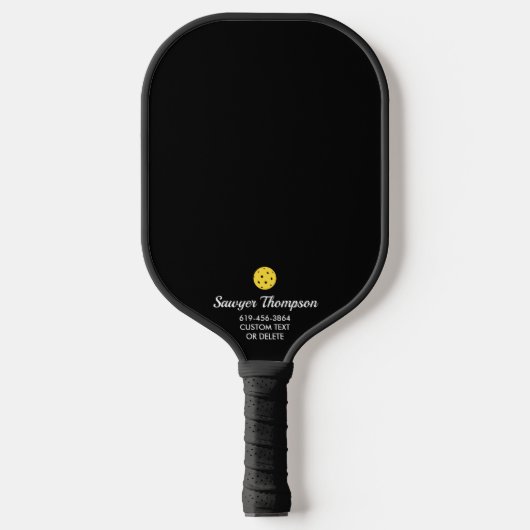 Eenvoudig zwart, aangepaste tekstnaam telefoonnumm pickleball paddle (Voorkant)