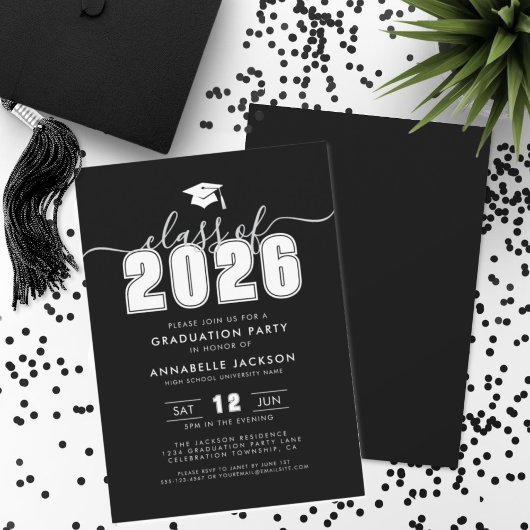 Eenvoudig zwart afstudeerfeest kaart