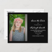 Eenvoudig zwart Afstuderen Sla de datum op Aankondigingskaart (Voorkant / Achterkant)