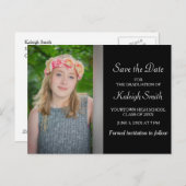 Eenvoudig zwart Afstuderen Sla de datum op Aankondigingskaart (Voorkant / Achterkant)