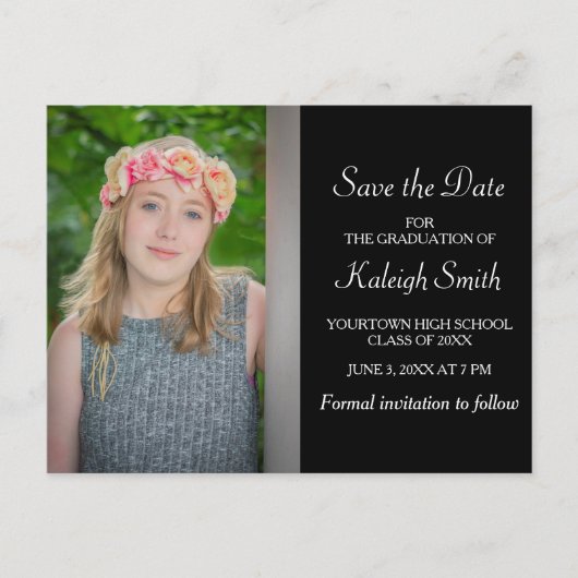 Eenvoudig zwart Afstuderen Sla de datum op Aankondigingskaart (Voorkant)