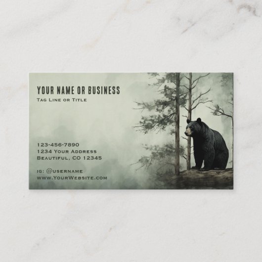 Eenvoudig zwart Beer rustiek bos Visitekaartje (Voorkant)